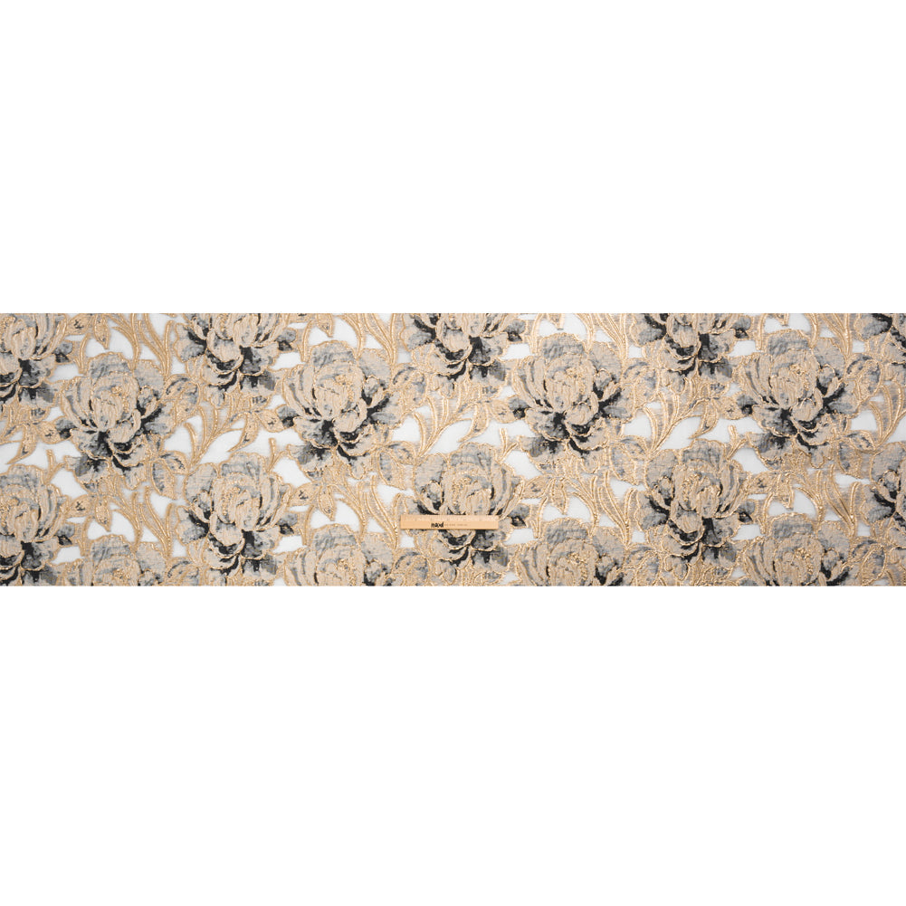 Metallic Gold, Beige and Black Floral Luxury Burnout Brocade