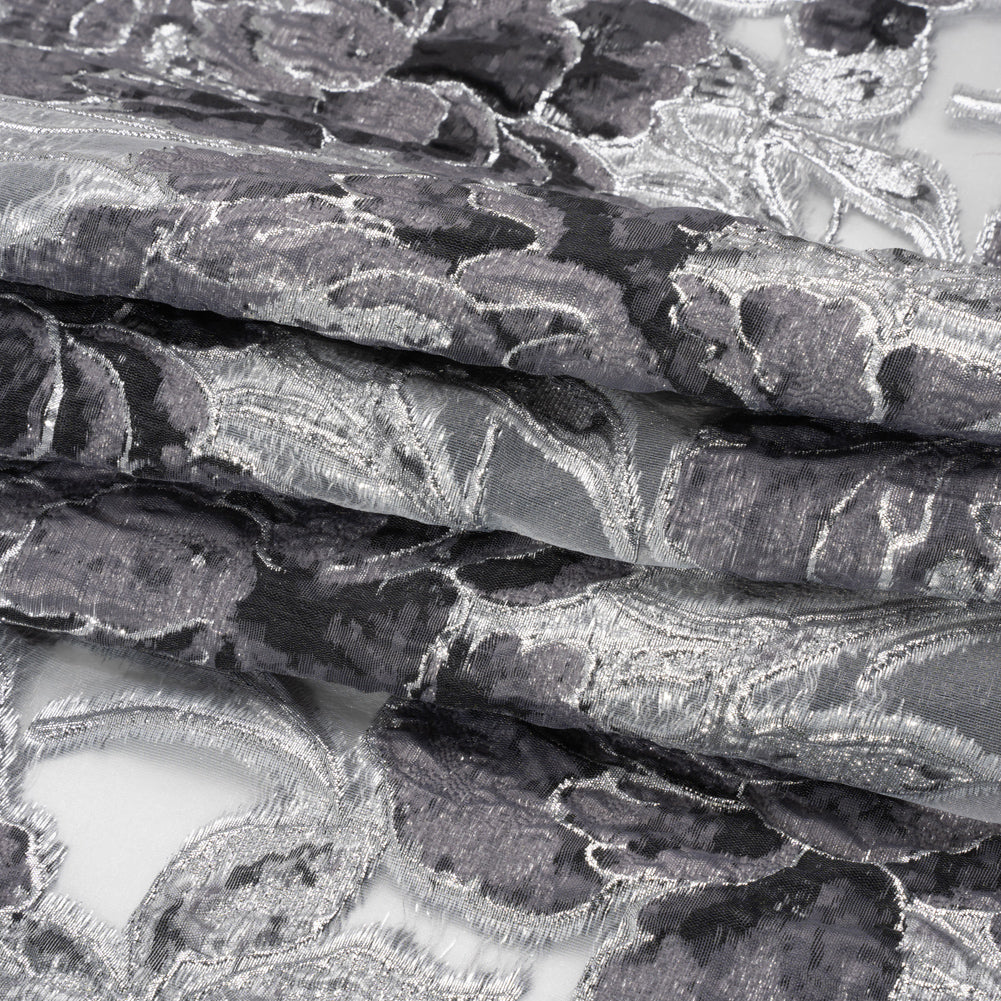 Metallic Silver and Gray Floral Luxury Burnout Brocade