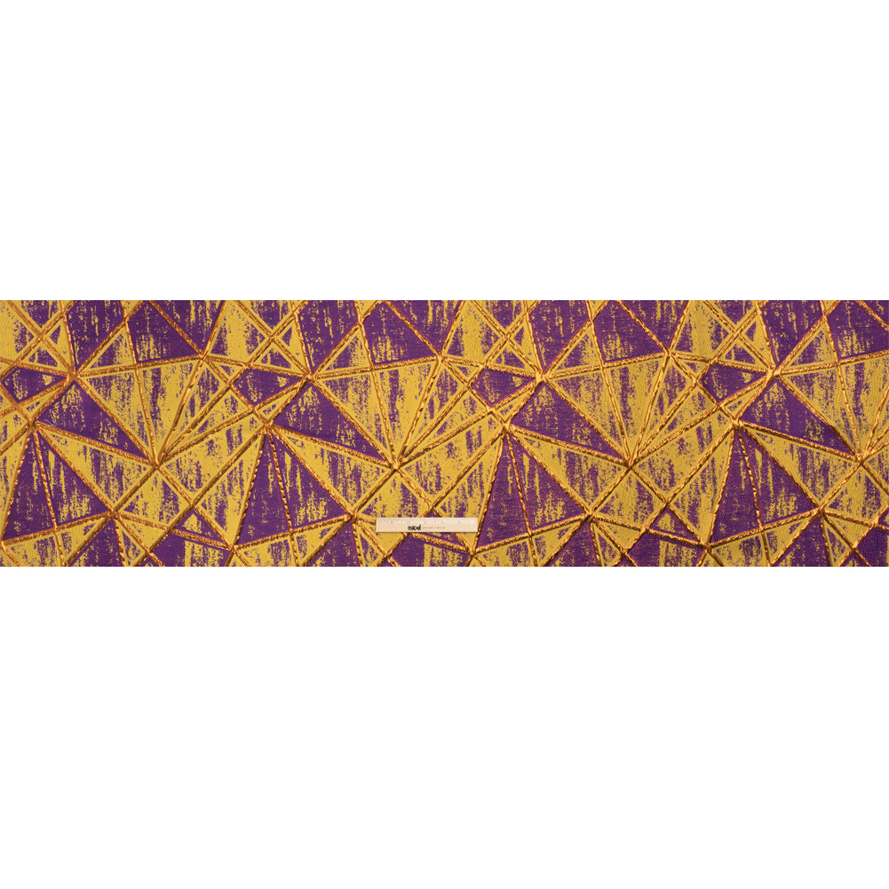 Metallic Copper, Mustard and Purple Geometric Distress Luxury Brocade