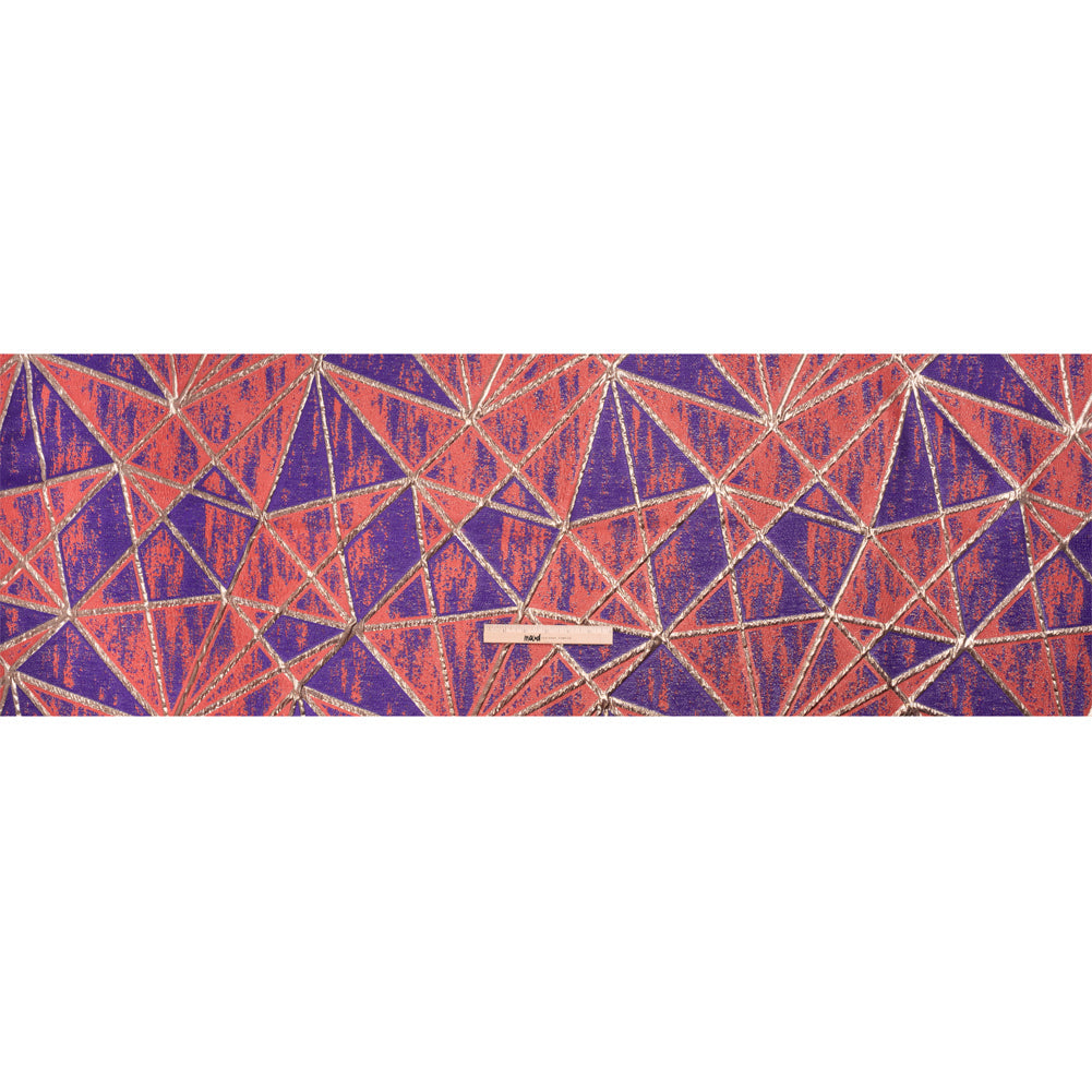 Metallic Gold, Light Red and Purple Geometric Distress Luxury Brocade