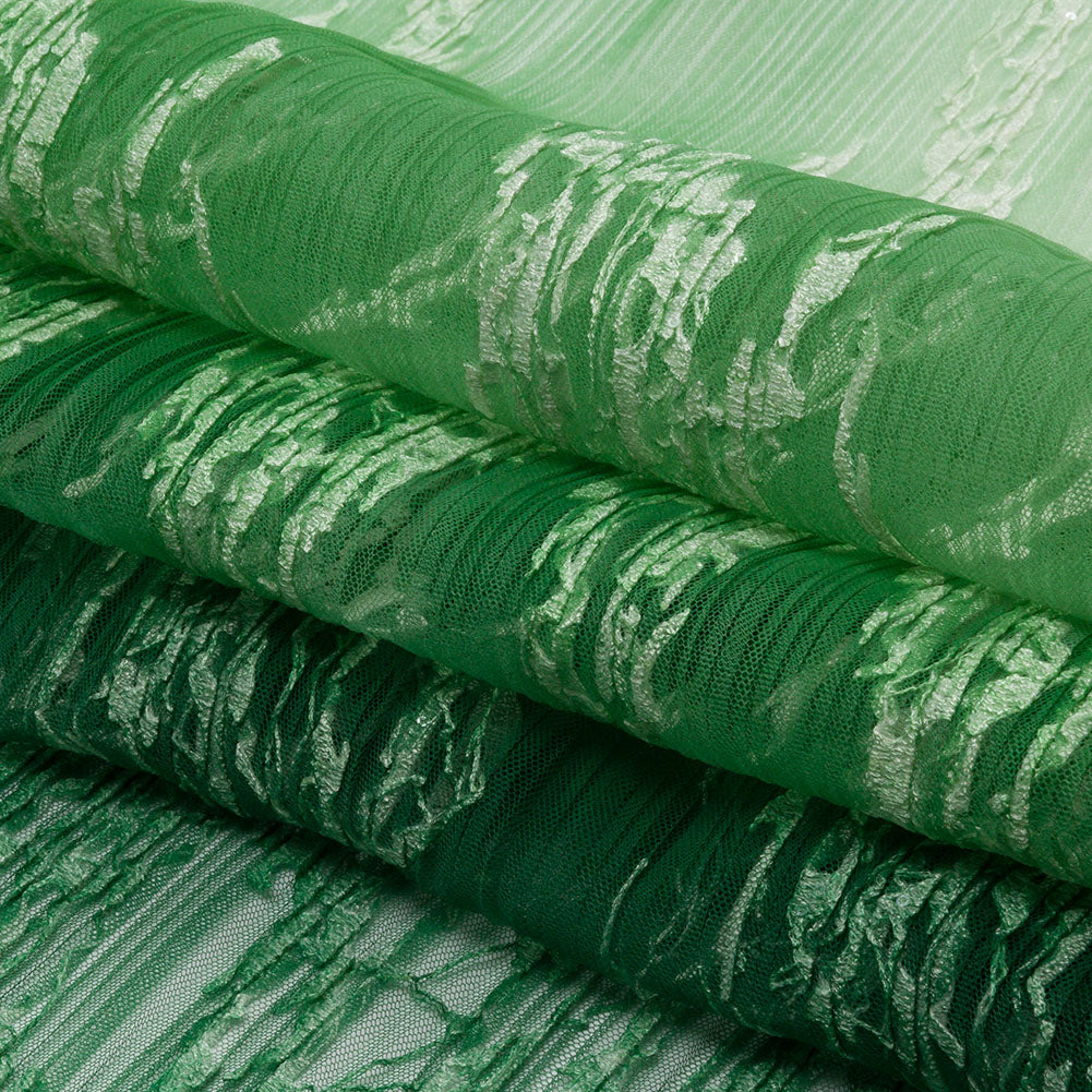 Embroidered Soft Pleated Tulle with Sequins - Mint, Green and White Ombre Abstract - Sequoia Collection