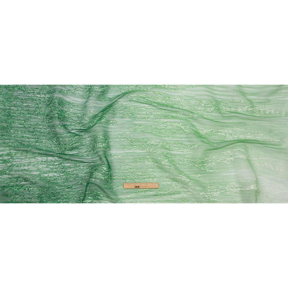 Embroidered Soft Pleated Tulle with Sequins - Mint, Green and White Ombre Abstract - Sequoia Collection