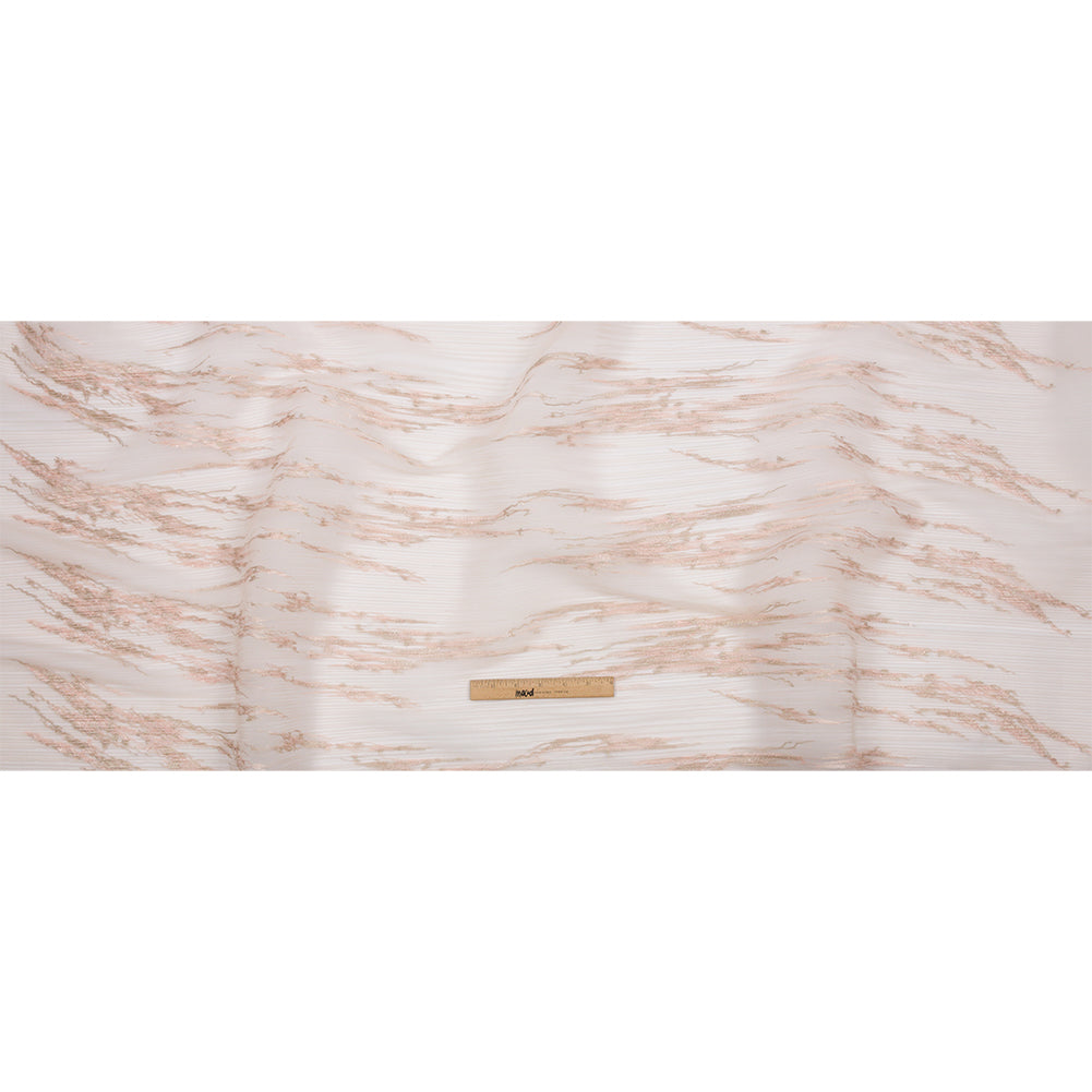 Embroidered Soft Pleated Tulle with Clear Baby Sequins - Blush Abstract - Linden Collection