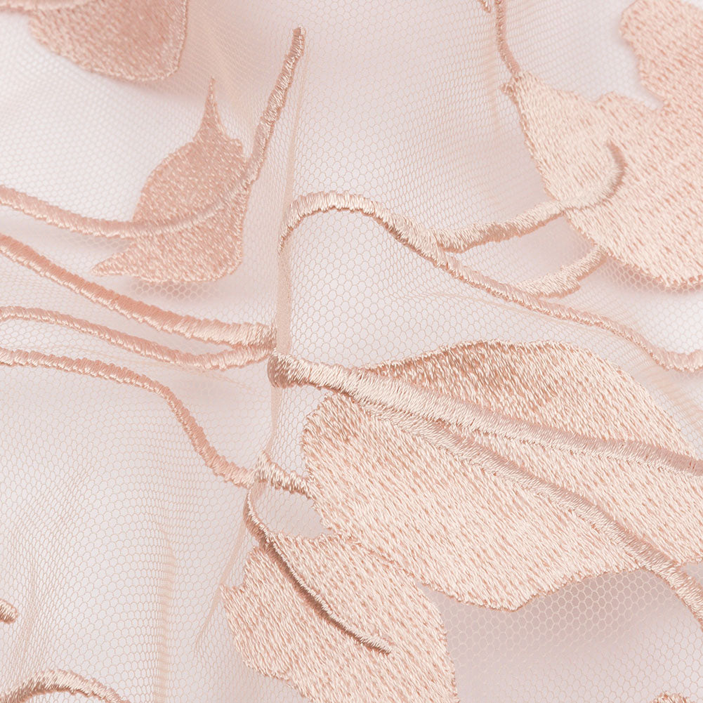Embroidered Tulle Lace - Nude Leafy Branches - Magnolia Collection