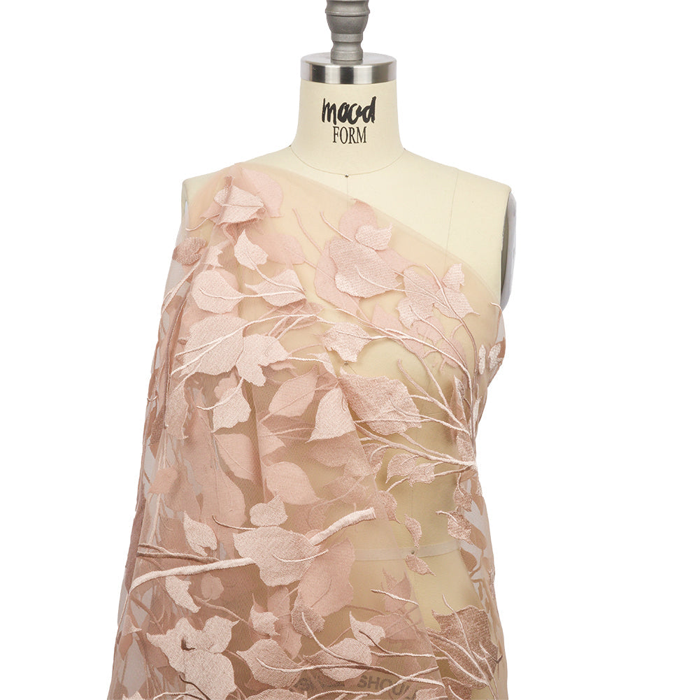 Embroidered Tulle Lace - Nude Leafy Branches - Magnolia Collection