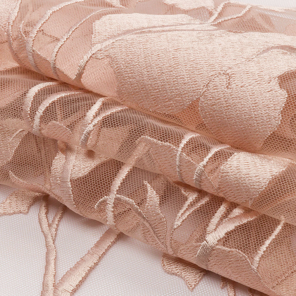 Embroidered Tulle Lace - Nude Leafy Branches - Magnolia Collection