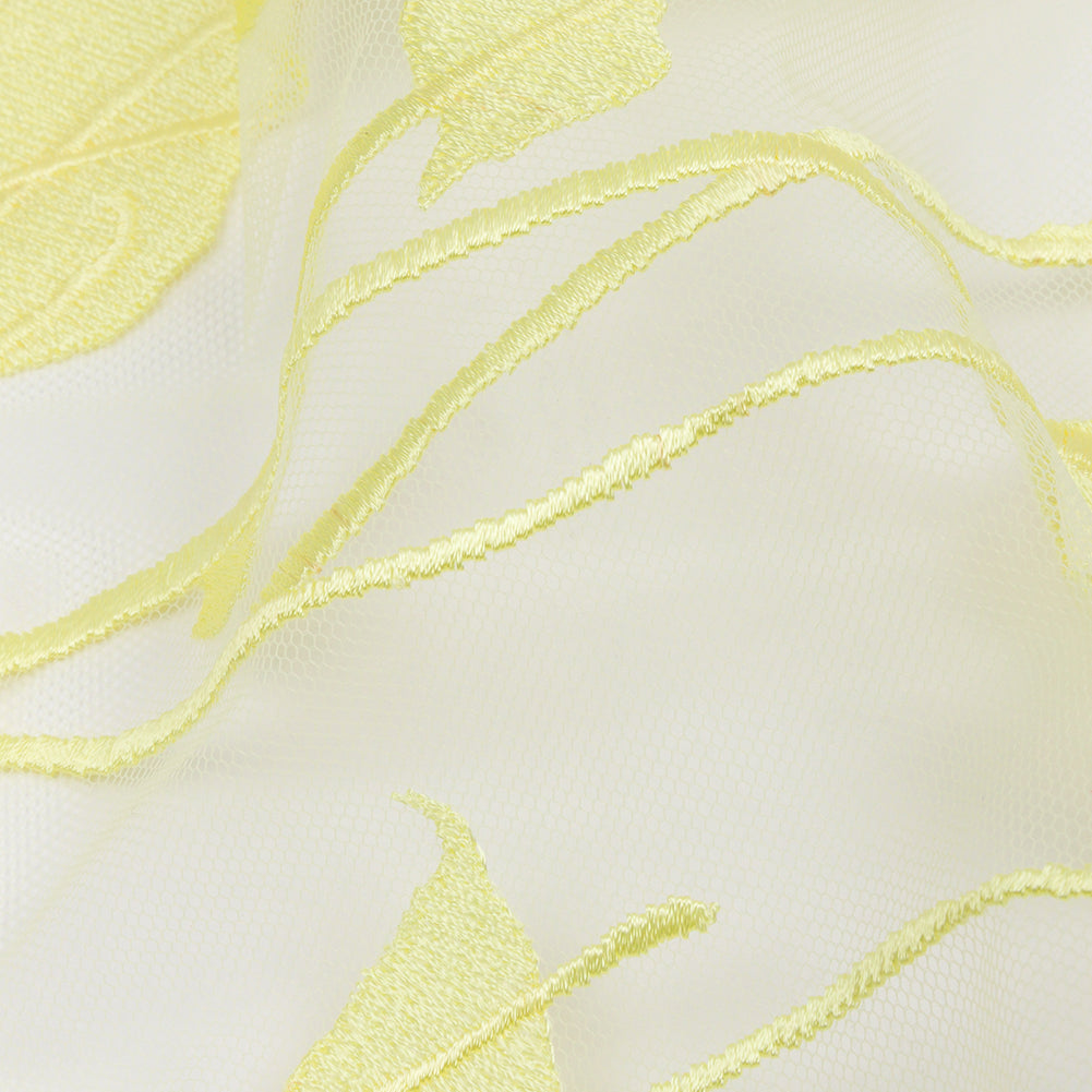 Embroidered Tulle Lace - Lemon Leafy Branches - Magnolia Collection