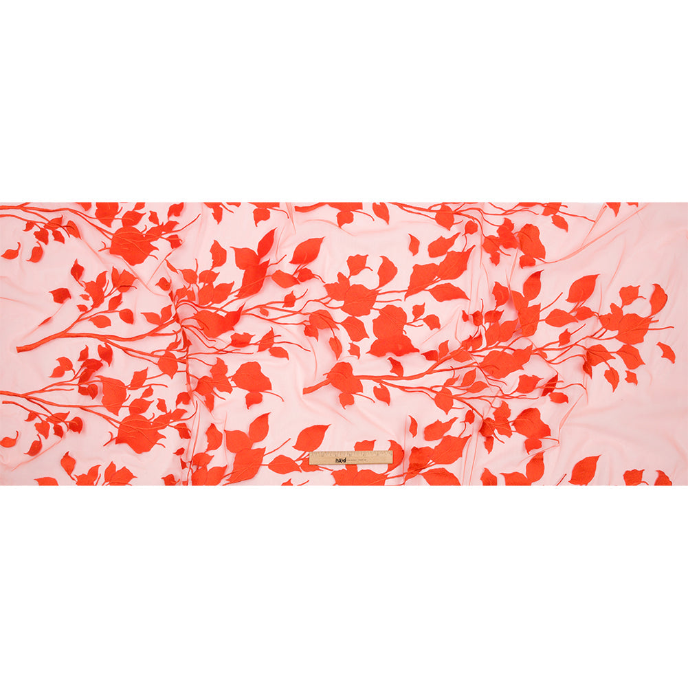 Embroidered Tulle Lace - Orange Leafy Branches - Magnolia Collection