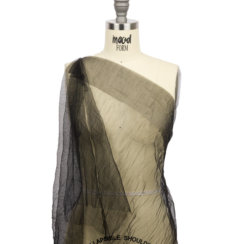 Crinkled Soft Polyester Tulle - Black - Poplar Collection
