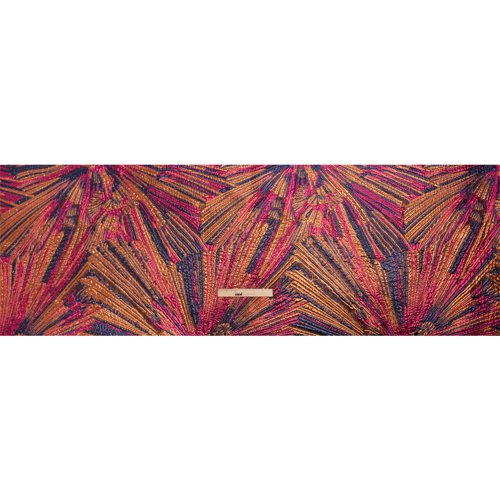 Metallic Orange, Hot Pink and Navy Radiating Lines Luxury Brocade