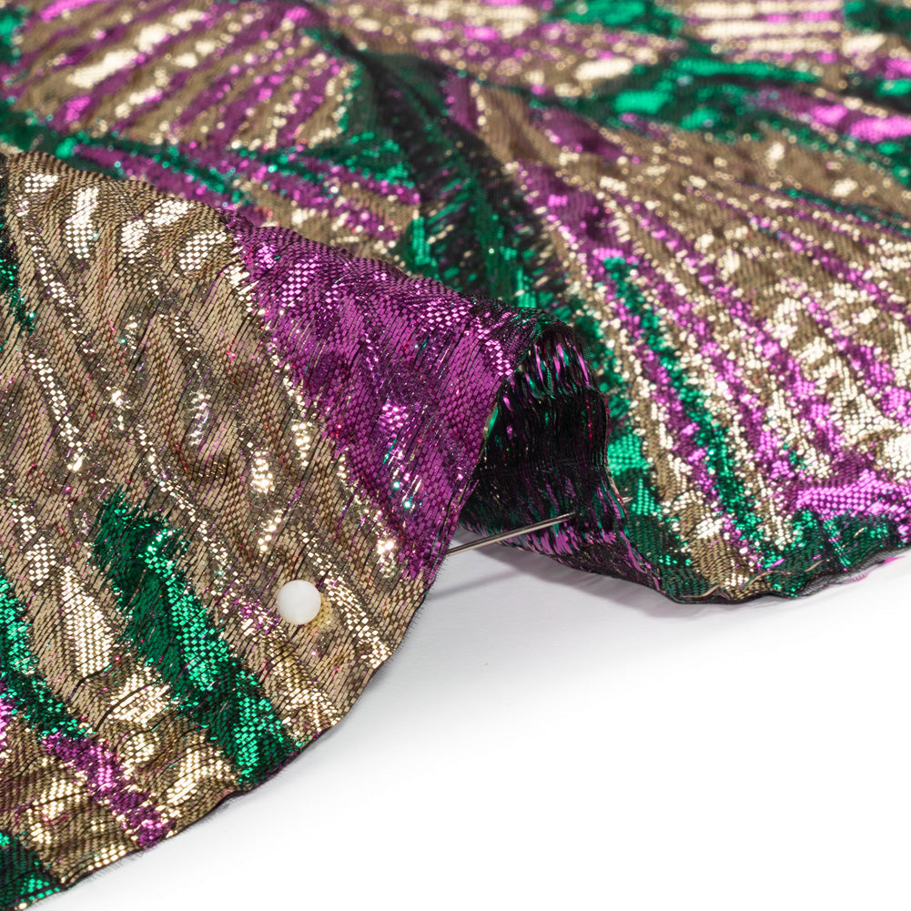 Metallic Gold, Fuchsia and Green Radiating Lines Luxury Brocade