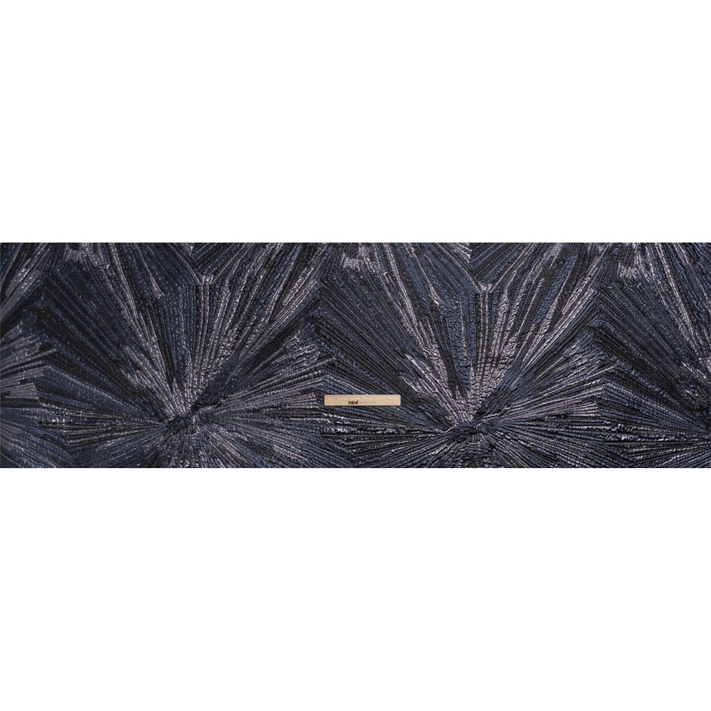 Metallic Gunmetal, Black and Navy Radiating Lines Luxury Brocade