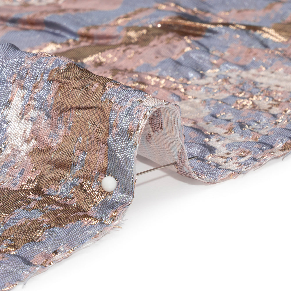 Metallic Gold, Mauve and Light Blue Abstract Waves Luxury Brocade