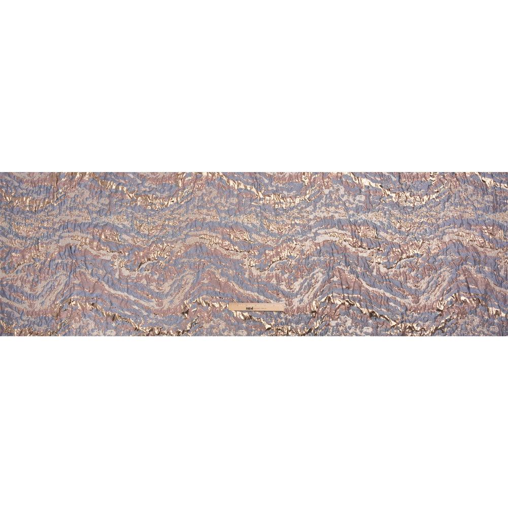Metallic Gold, Mauve and Light Blue Abstract Waves Luxury Brocade