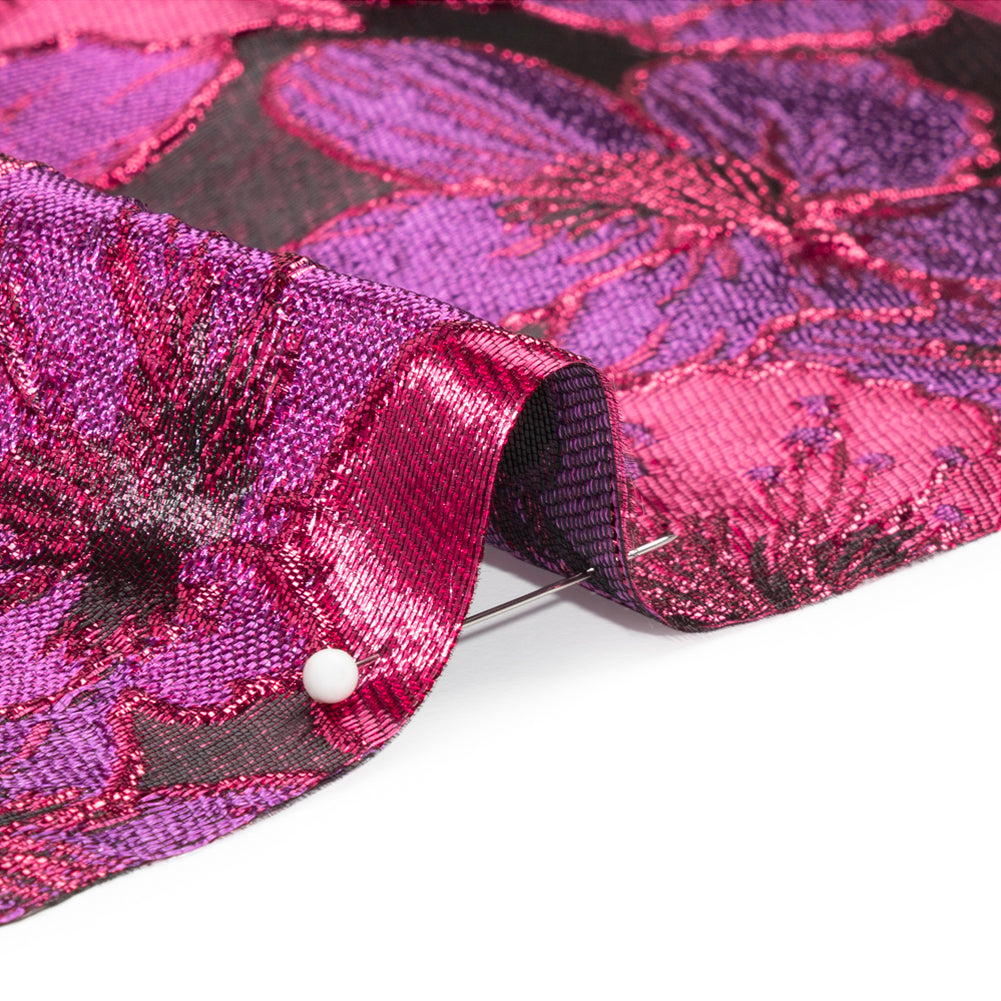 Metallic Hot Pink and Purple Floral Frolic Luxury Brocade