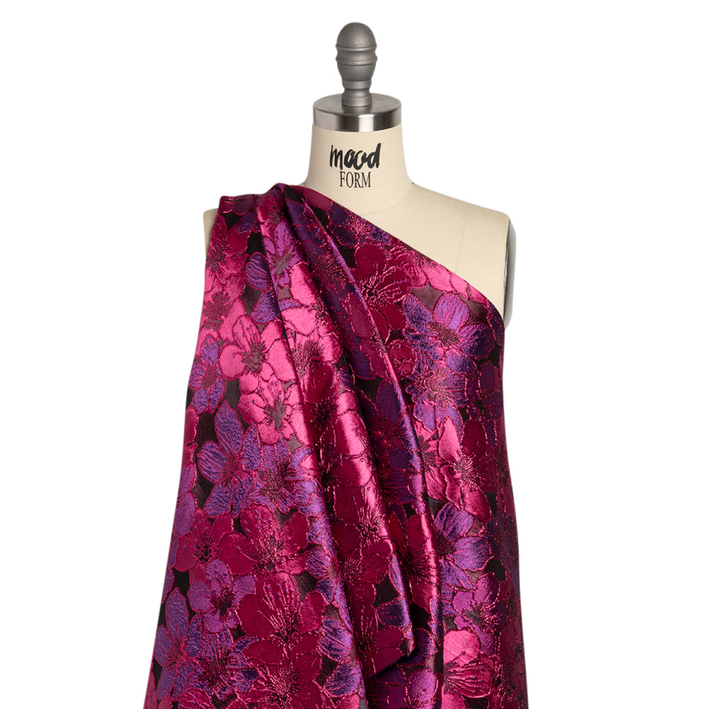 Metallic Hot Pink and Purple Floral Frolic Luxury Brocade