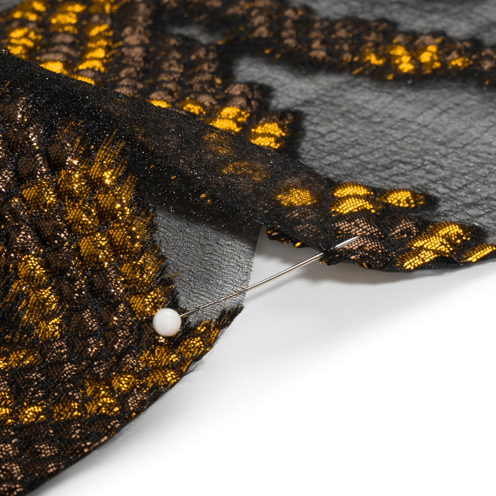 Metallic Gold, Brown and Black Snakeskin Sprawl Burnout Luxury Brocade