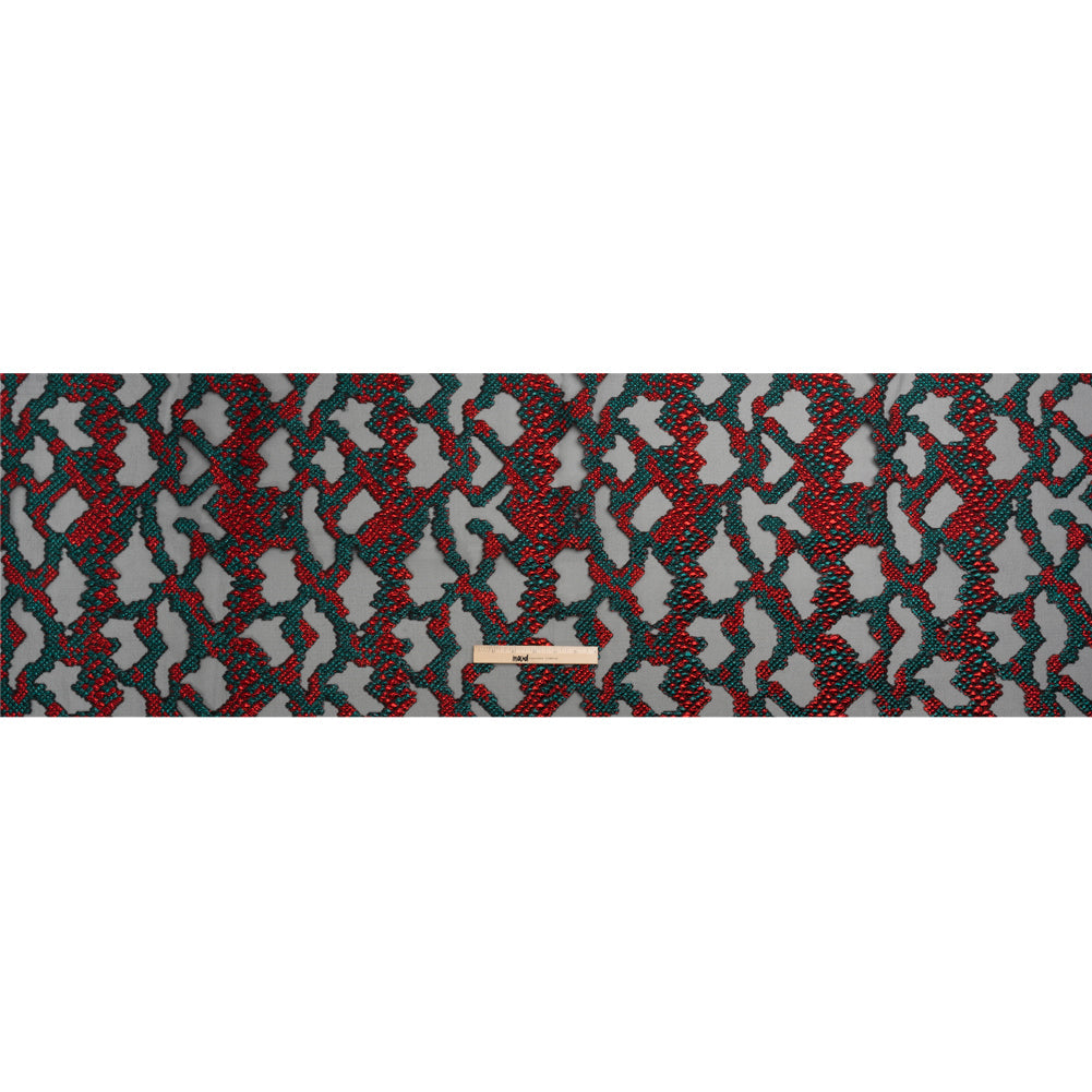 Metallic Teal, Red and Black Snakeskin Sprawl Burnout Luxury Brocade