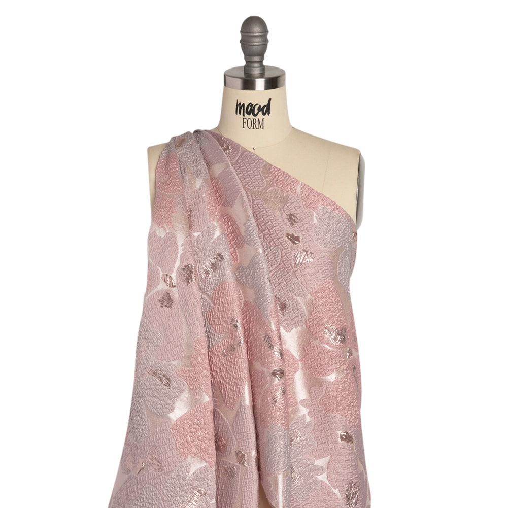Metallic Rose Gold and Baby Pink Floating Blossoms Luxury Brocade
