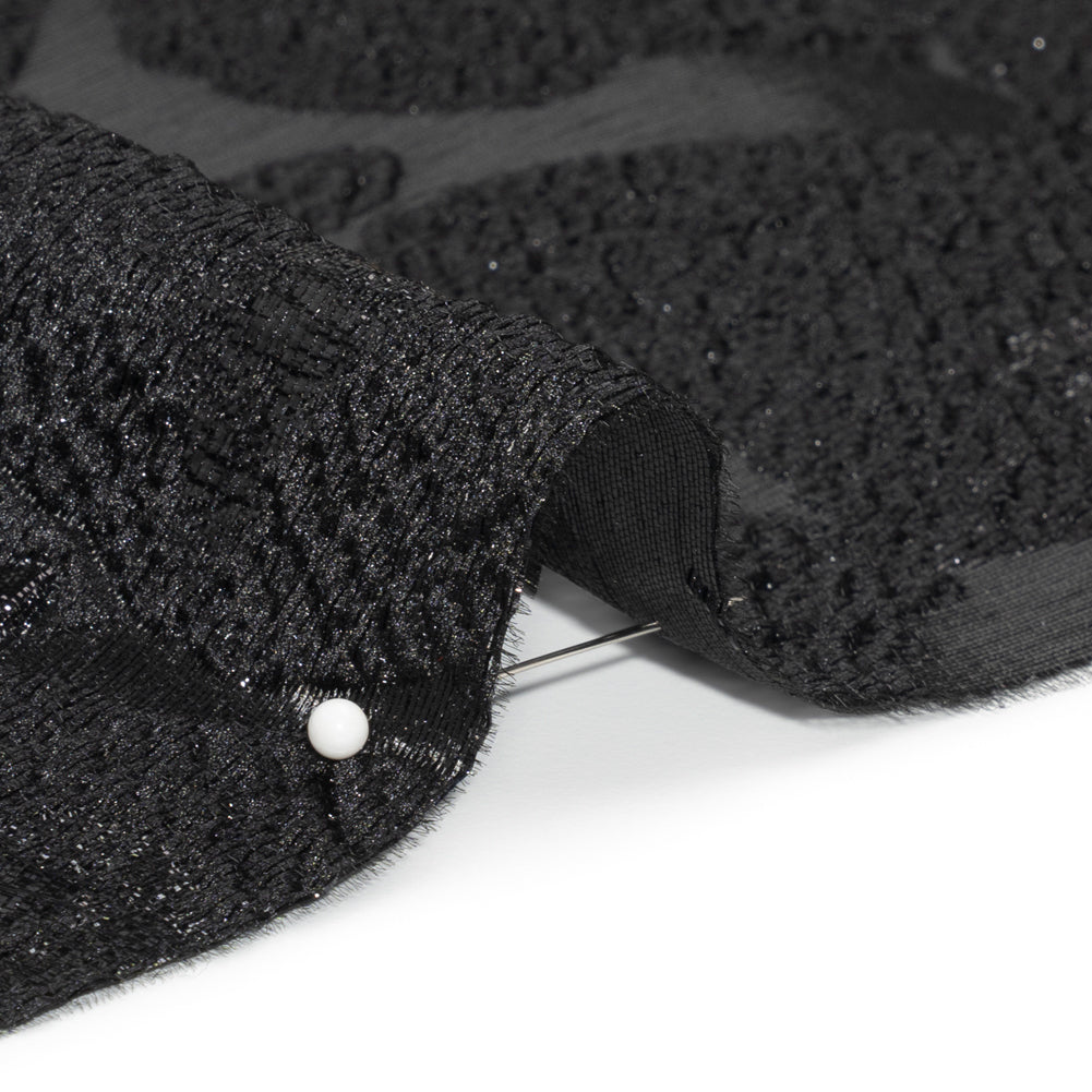 Metallic Black Floating Blossoms Luxury Brocade