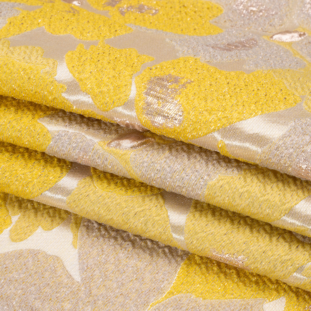 Metallic Gold, Yellow and Cream Floating Blossoms Luxury Brocade