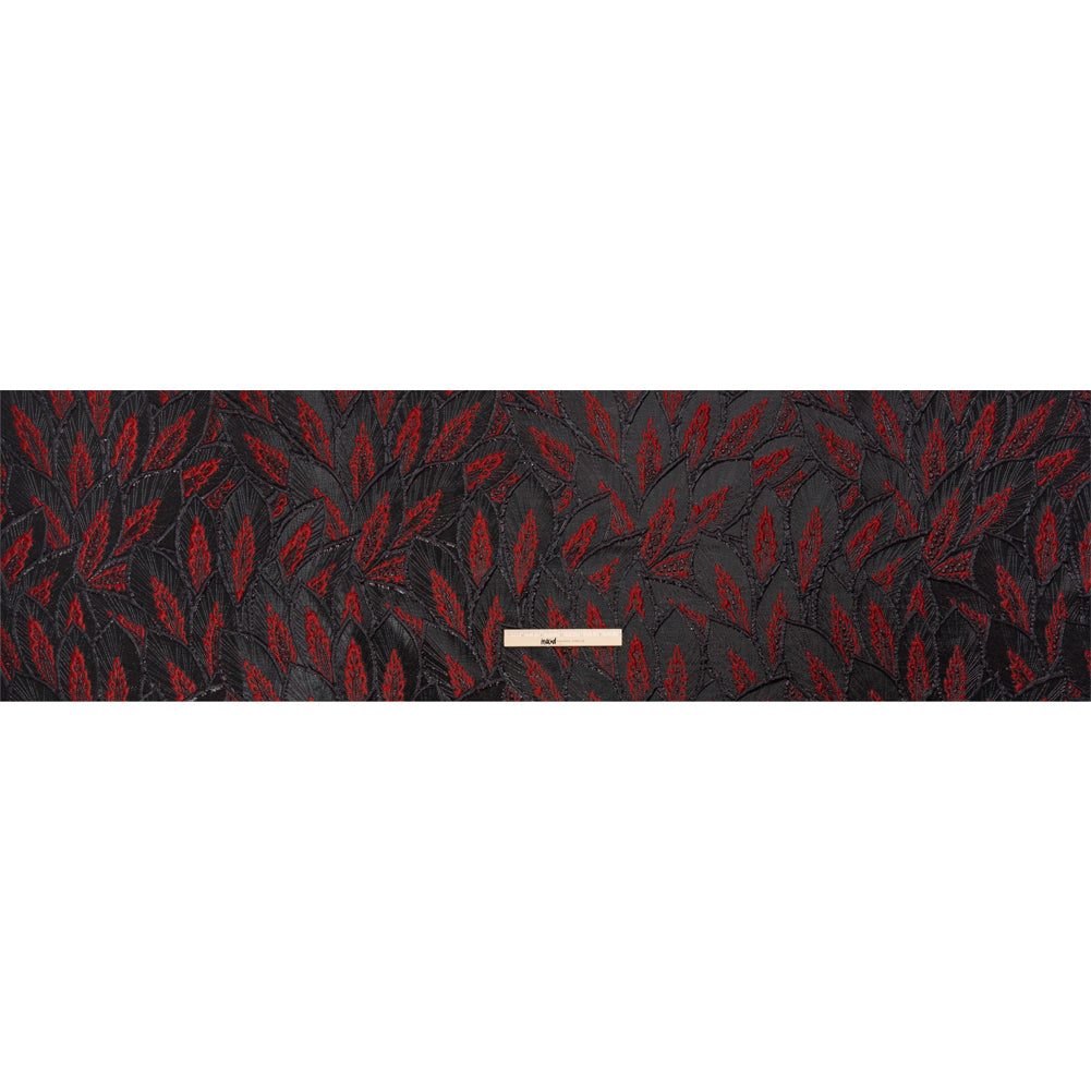 Metallic Black and Red Decorated Feathers Luxury Brocade