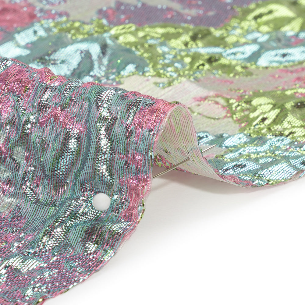 Metallic Green, Sky Blue and Pink Garden of Abstraction Luxury Brocade