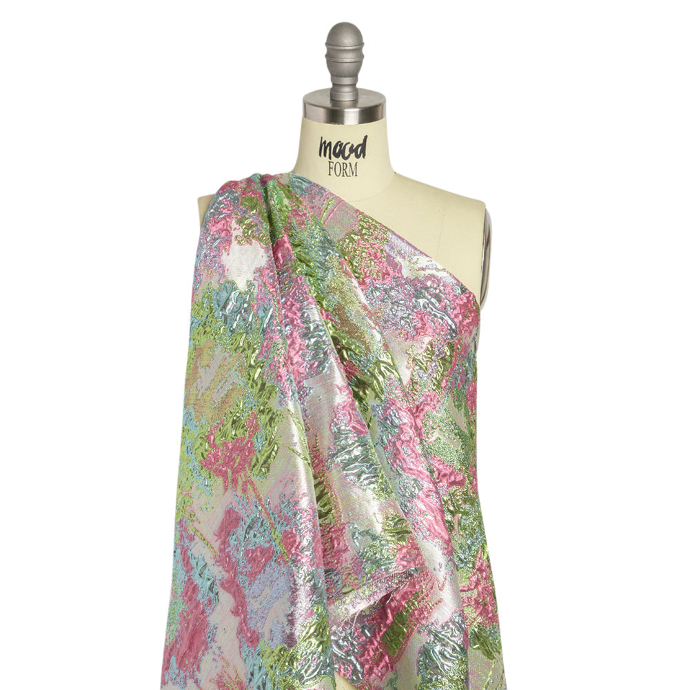 Metallic Green, Sky Blue and Pink Garden of Abstraction Luxury Brocade