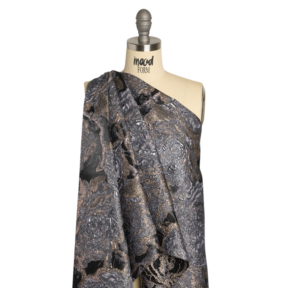 Metallic Gray, Silver and Black Rose Field Luxury Brocade