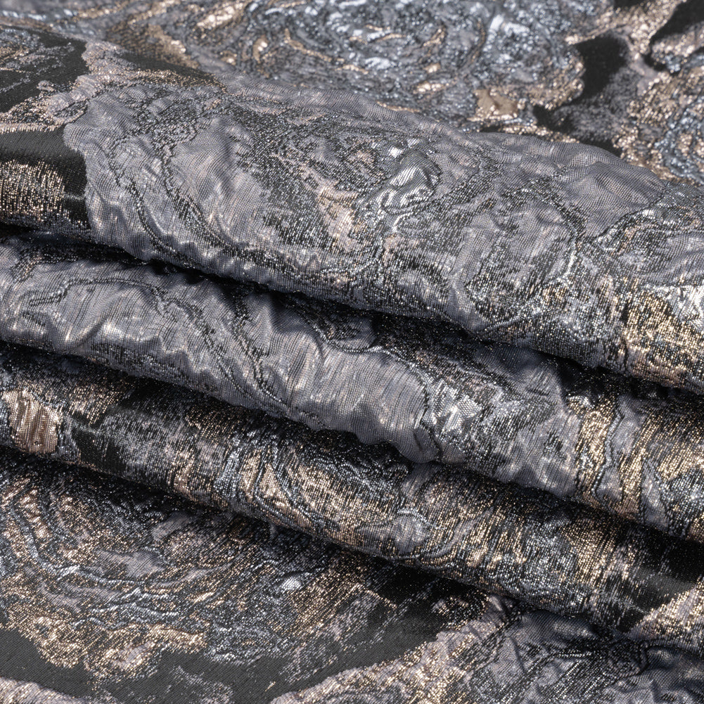 Metallic Gray, Silver and Black Rose Field Luxury Brocade