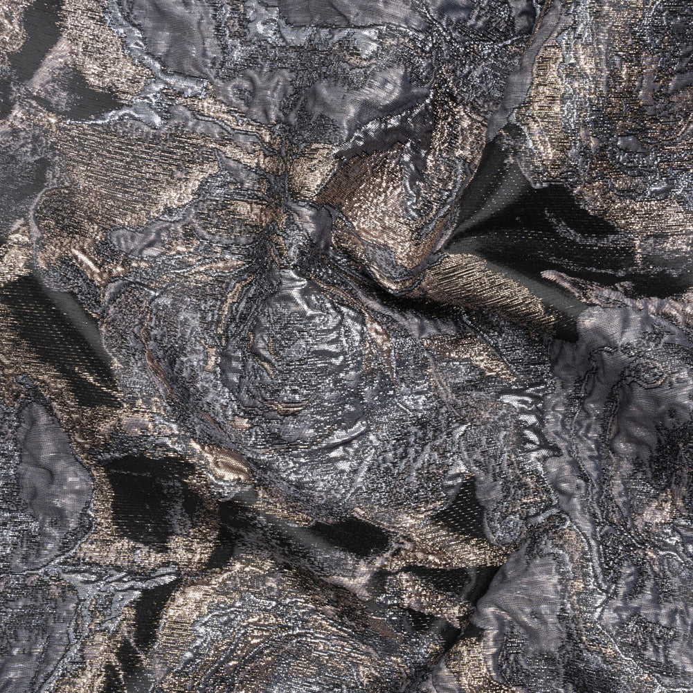 Metallic Gray, Silver and Black Rose Field Luxury Brocade