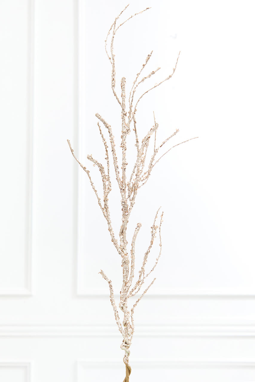 37" Glittered Sequin Champagne Branch Spray