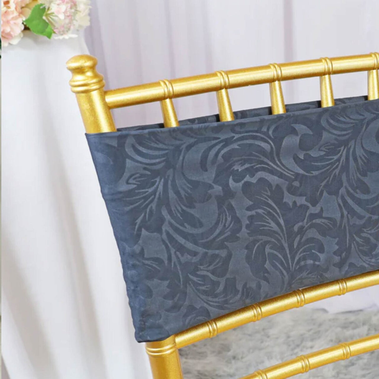 10 Pieces Pewter or Charcoal Embossed Spandex Chair Bands 7.5"x13" Durable Banquet Bands