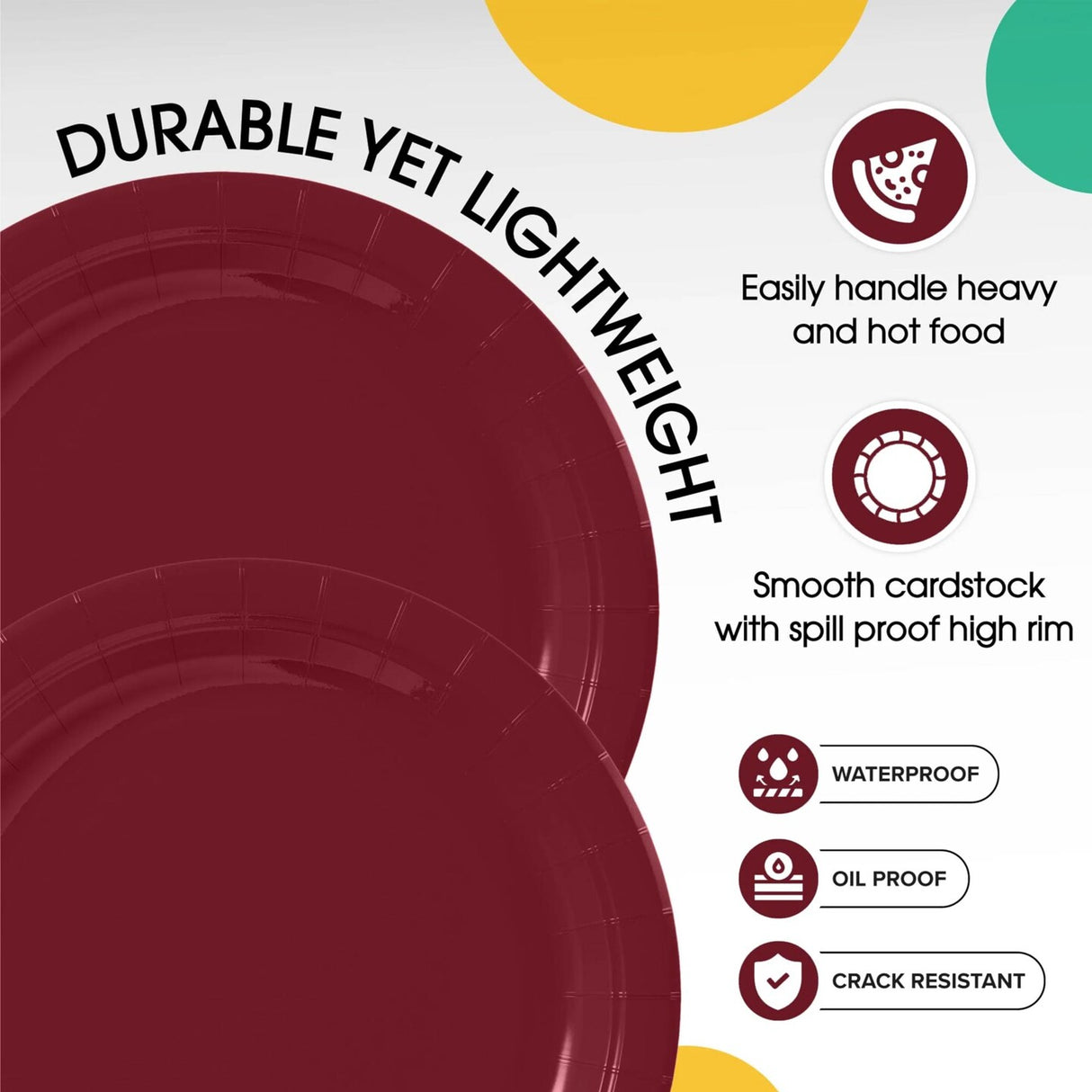 100 Count Burgundy Paper Plates 9" Disposable Party Plates for Catering Events