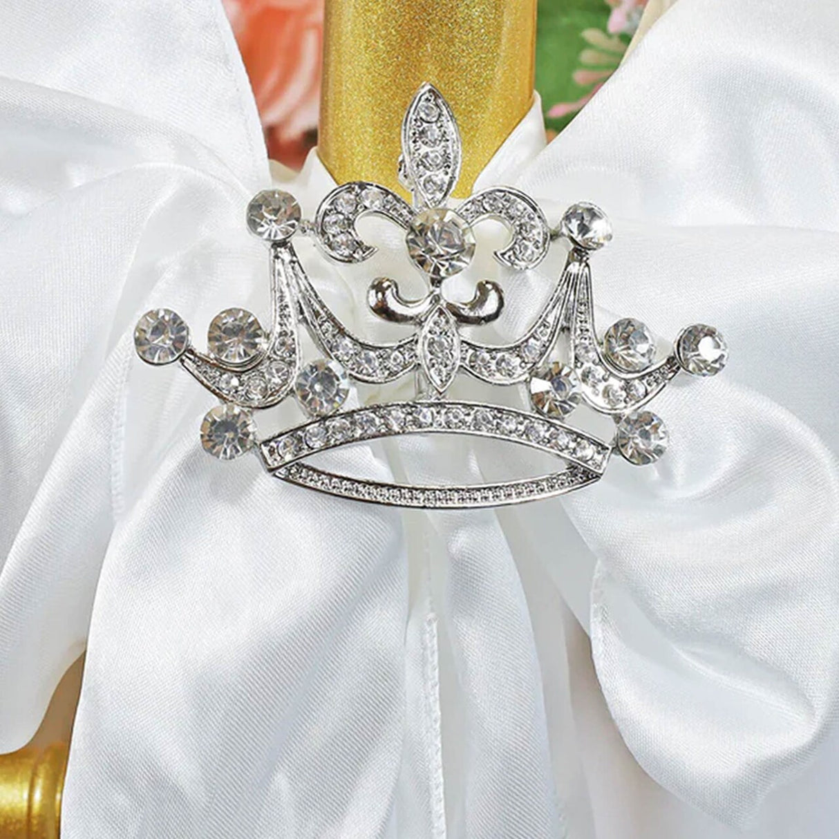 1 Piece Crown Rhinestone Chair Band Buckle Silver Metal Decor 2 Inch Width