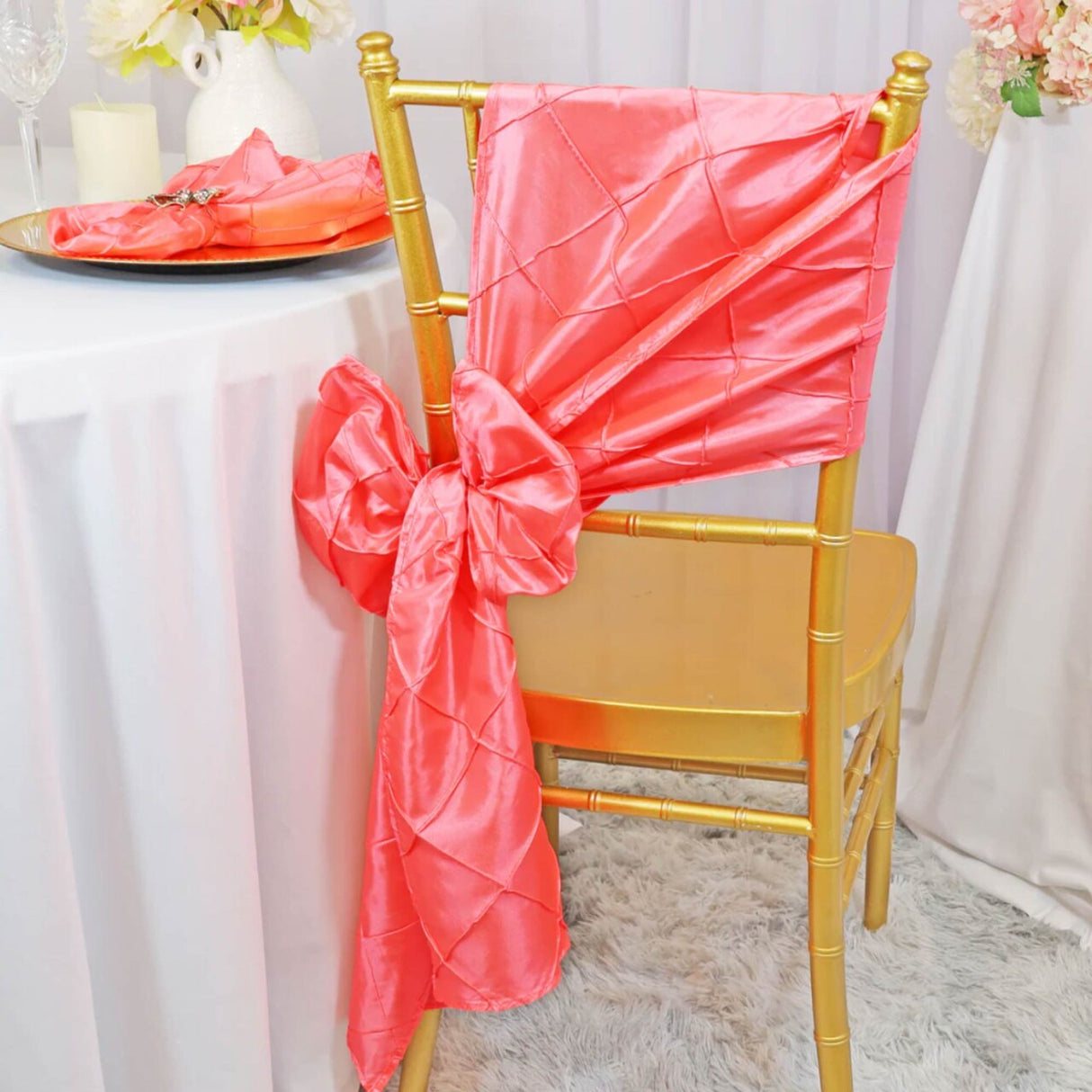 10 Pieces Stunning 9.5 by 108 inch Pintuck Taffeta Chair Sashes Coral
