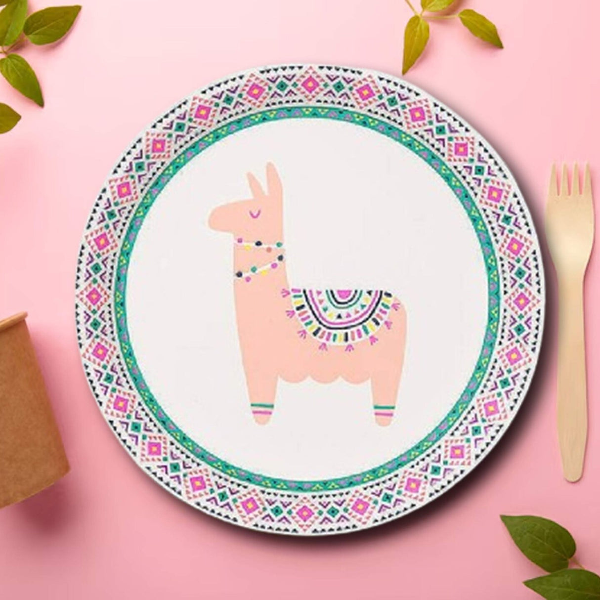 10 Count Happy Llama Small Paper Plates 7.25 Inch Fun Party Plates for Kids and Celebrations