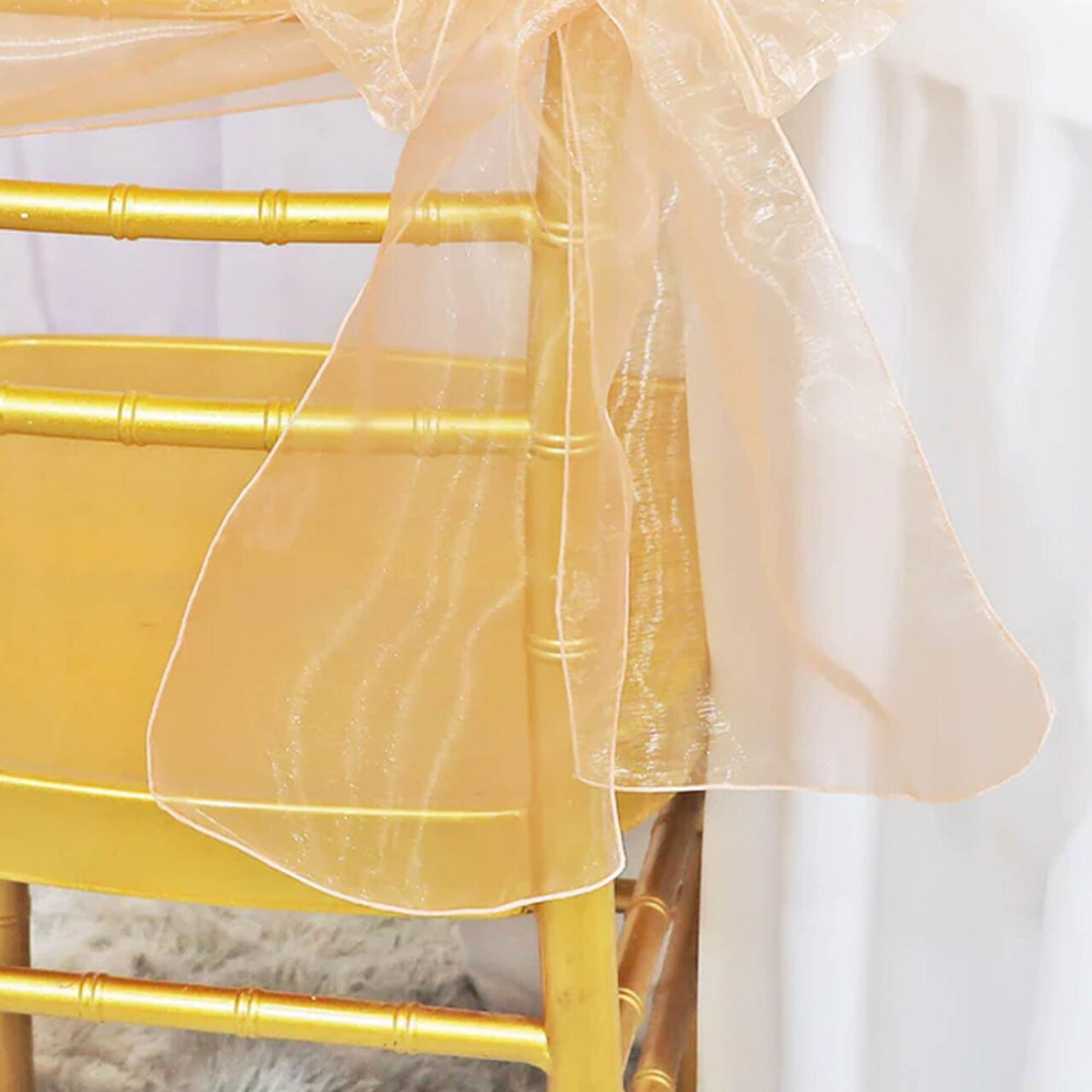 10 Pieces Apricot Peach Organza Chair Sashes 8"x108" Elegant Sheer Decor for Weddings & Events