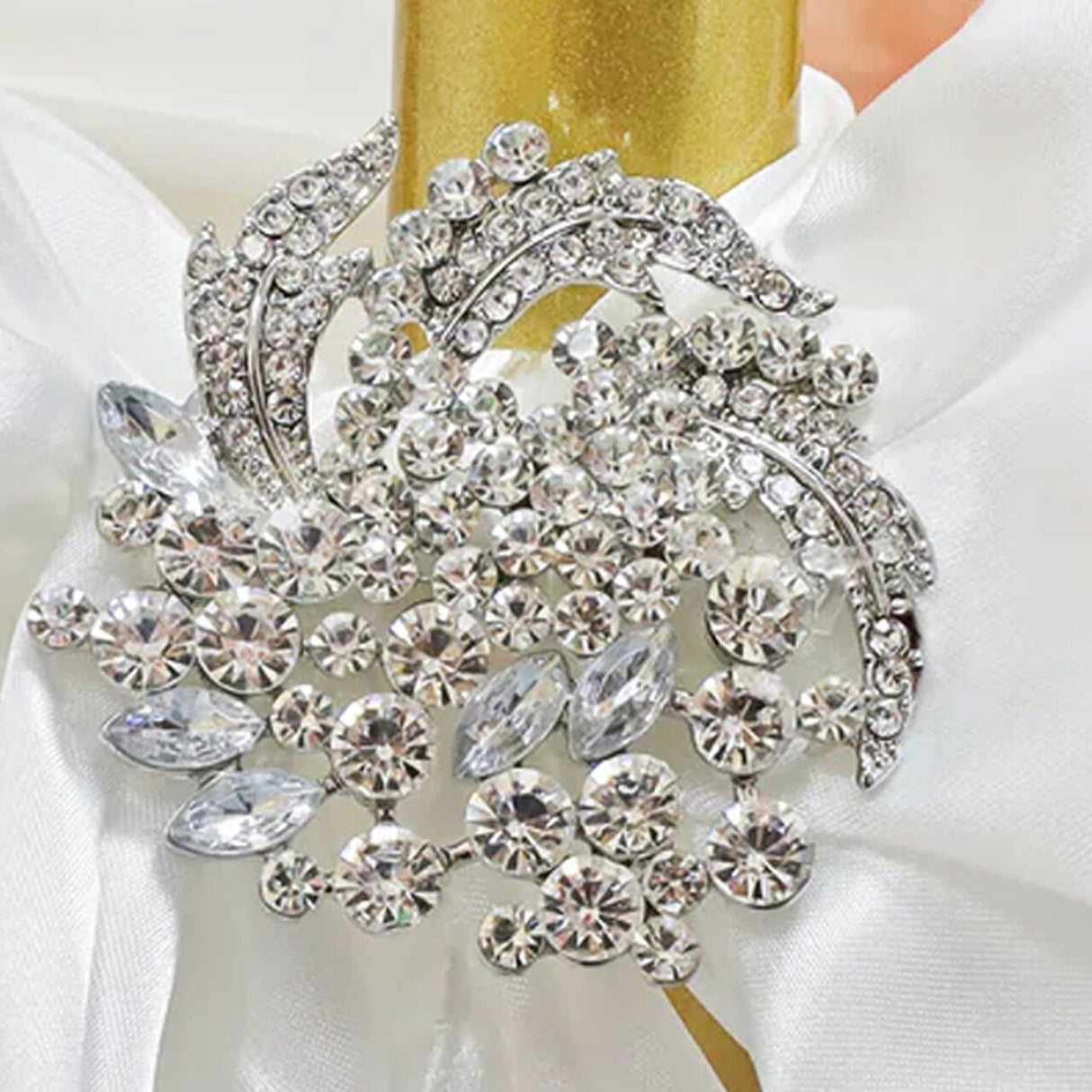 1 Piece Floral Rhinestone Chair Sash Buckle Silver Metal Accent 2 Inch Width