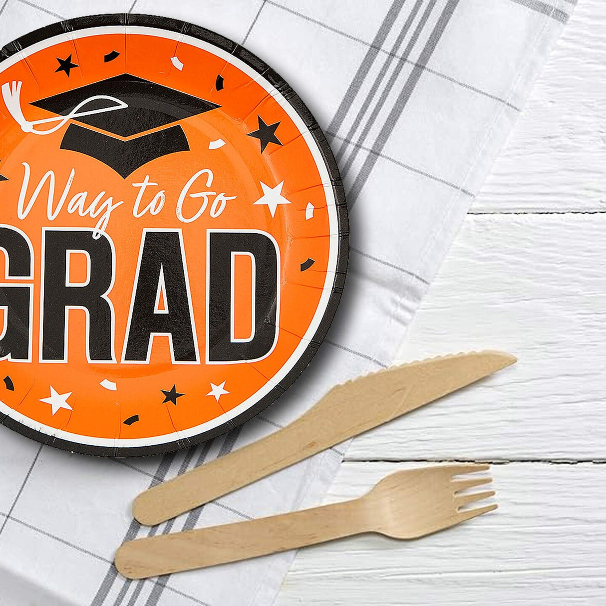 25 Count Orange Way to Go Grad Paper Dessert Plates Graduation Event Supplies 7 1/4 Inch