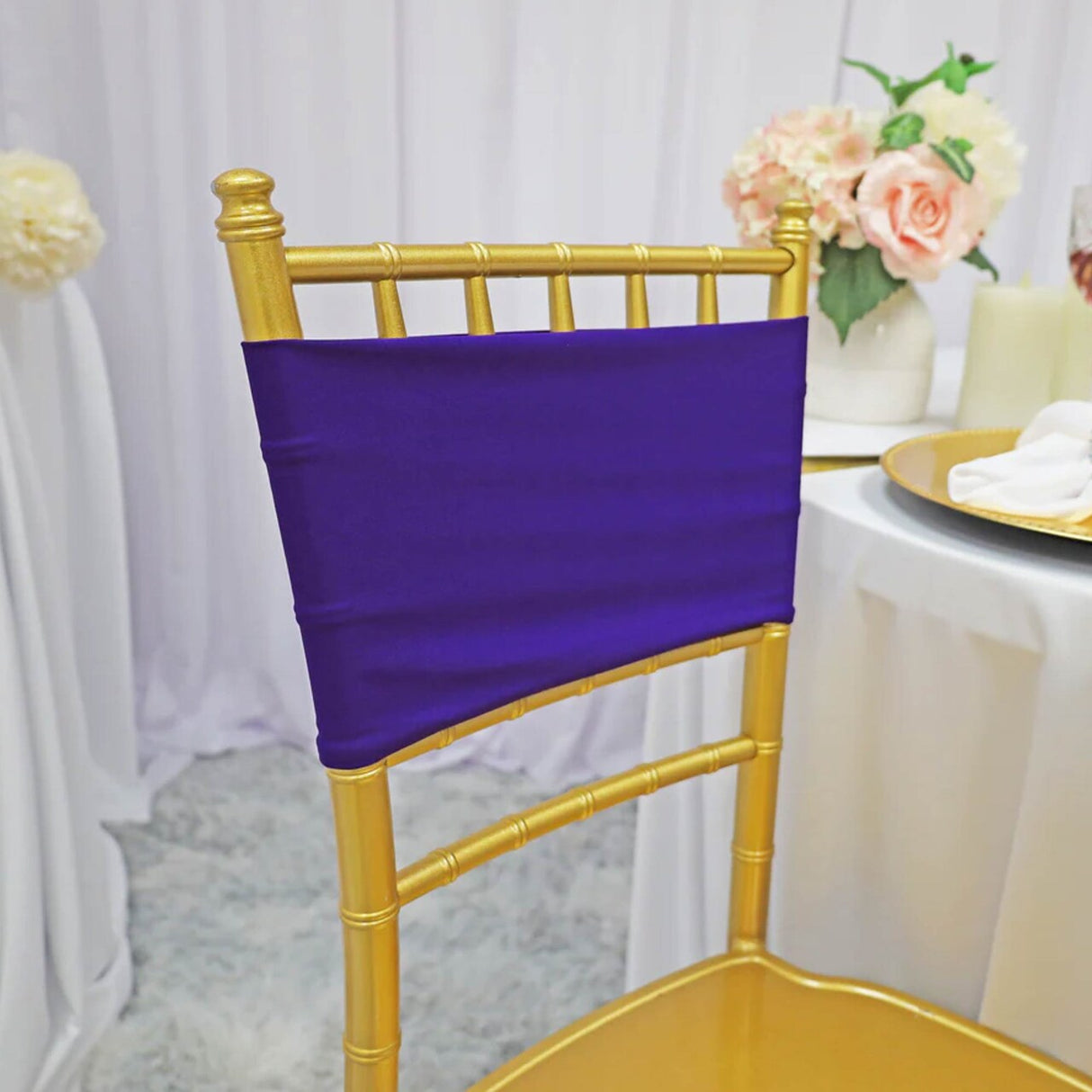 10 Pieces Stretchy Regency Purple Spandex Chair Bands for Banquet Chairs 7 x 13 Inches