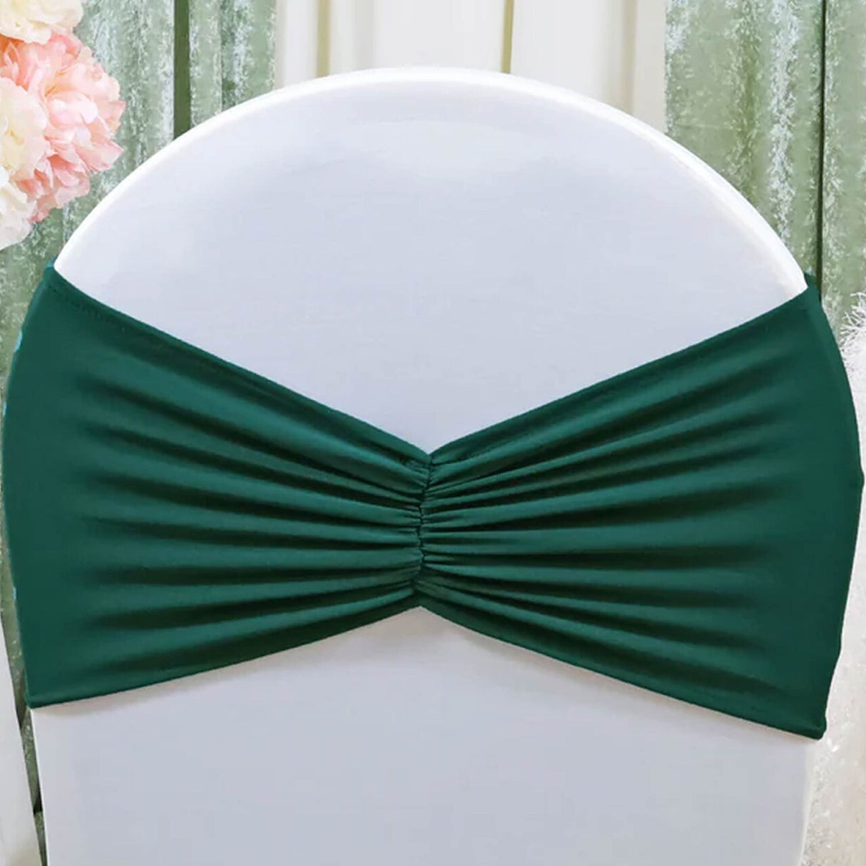 10 Pieces Hunter Green Ruffled Spandex Chair Bands for Classic Event Decor 8x13 inches