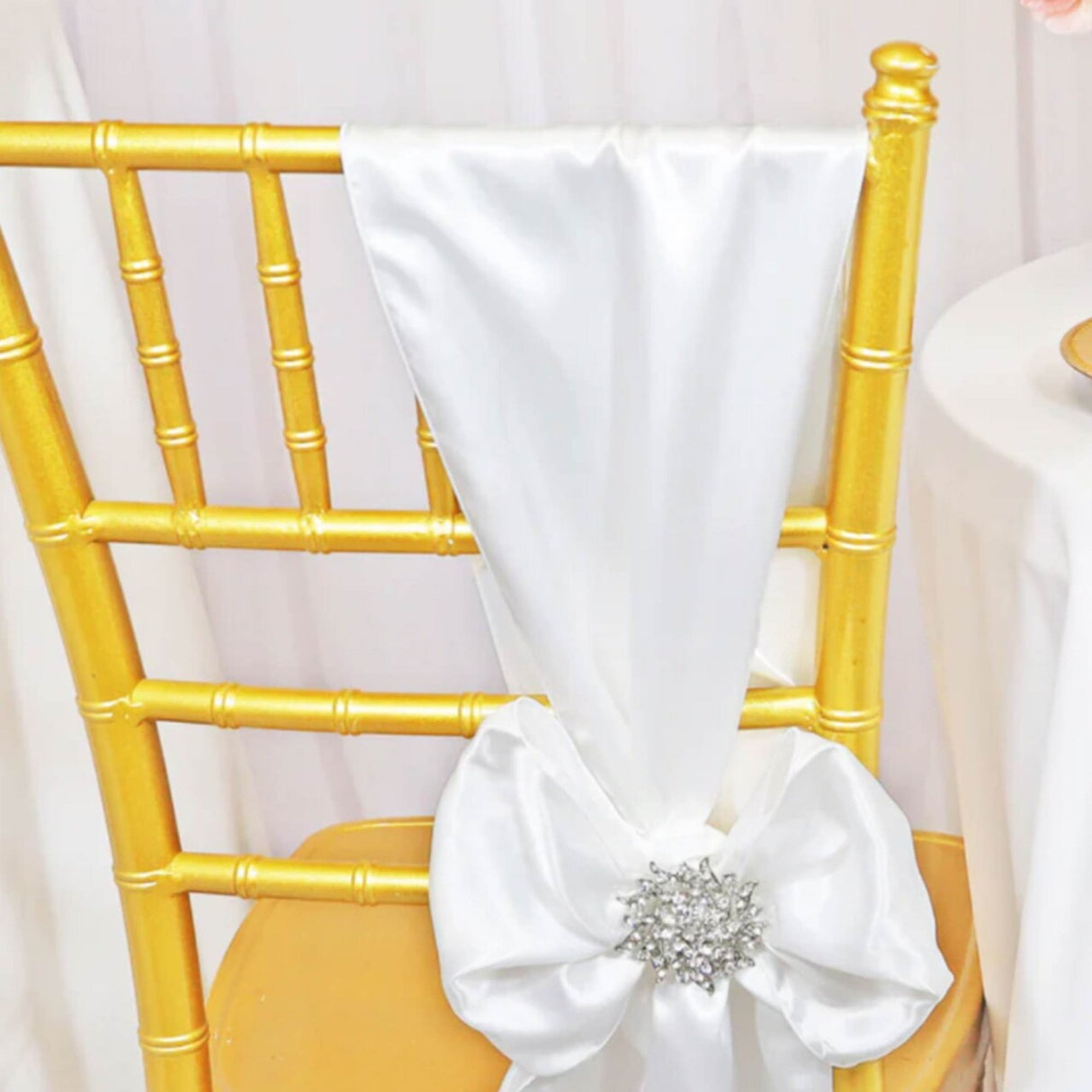 10 Pieces White Satin Chair Wraps, 8"x108" Classic Elegant Event Bands