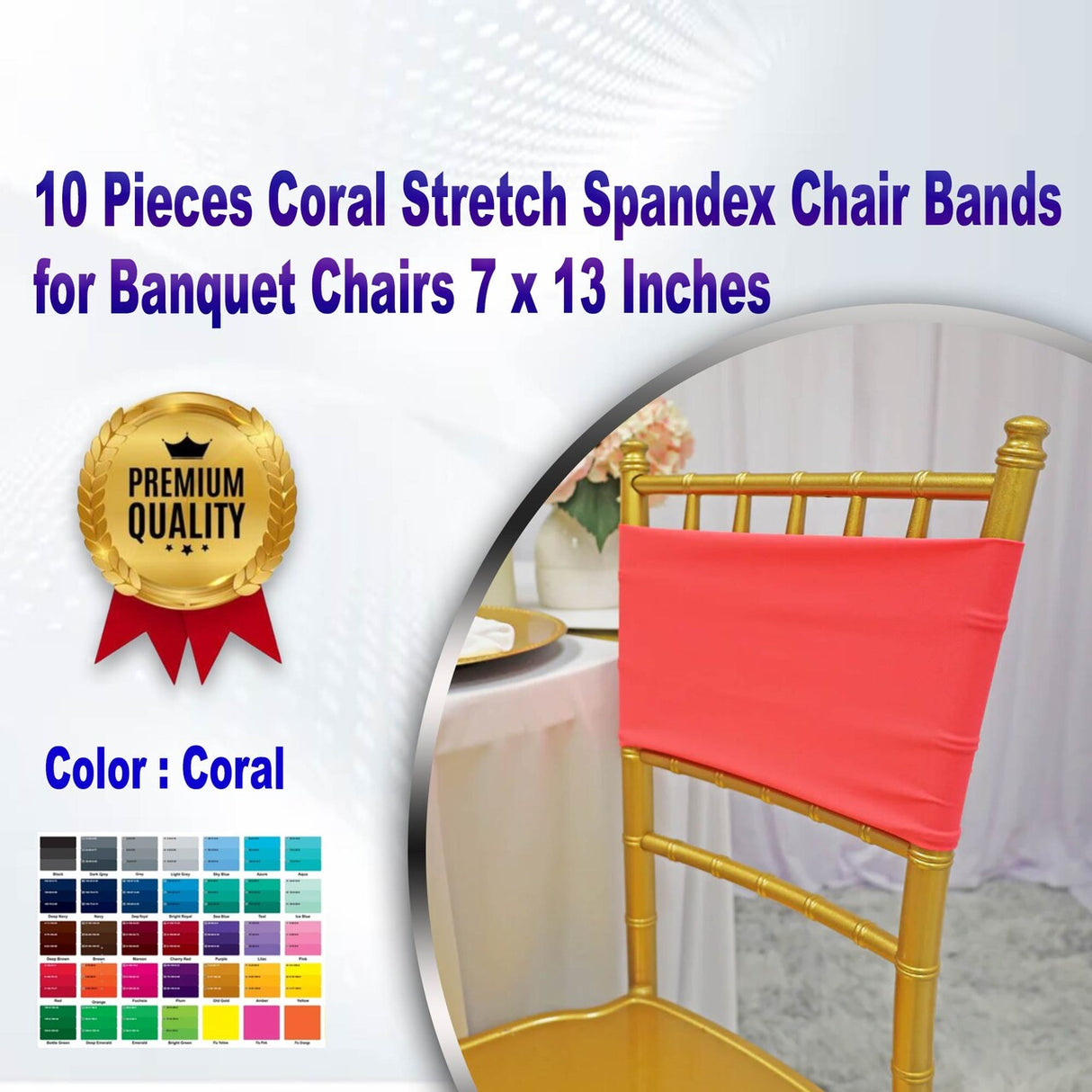 10 Pieces Coral Stretch Spandex Chair Bands for Banquet Chairs 7 x 13 Inches