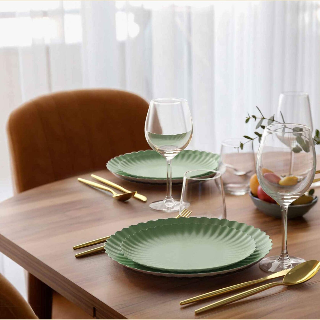 10 Count Scalloped Paper Plates Matcha Green 8.5 Inch Disposable Party Supplies