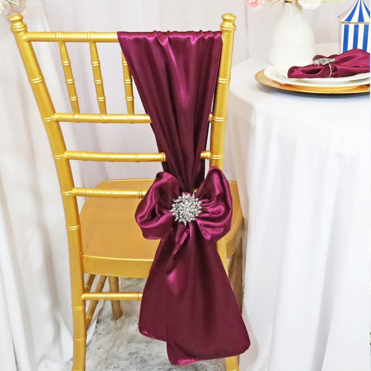 10 Pieces Satin Chair Sashes 8 by 108 inches Sangria