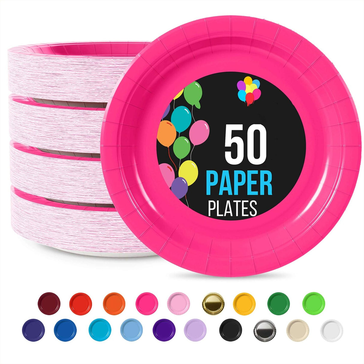 50 Count Cerise Hot Pink Paper Plates 9 Inch Premium Disposable Party Dinnerware for Events