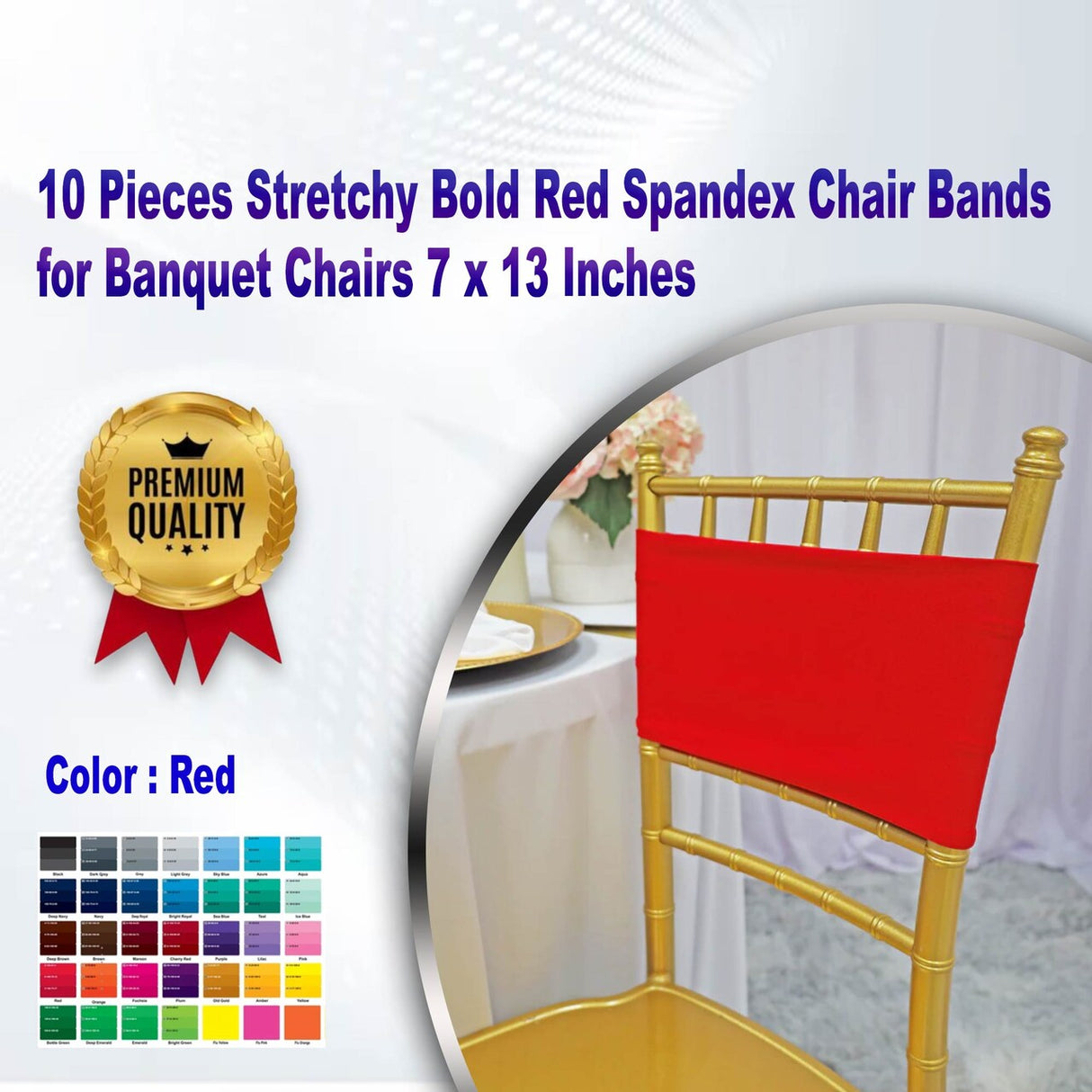 10 Pieces Stretchy Bold Red Spandex Chair Bands for Banquet Chairs 7 x 13 Inches