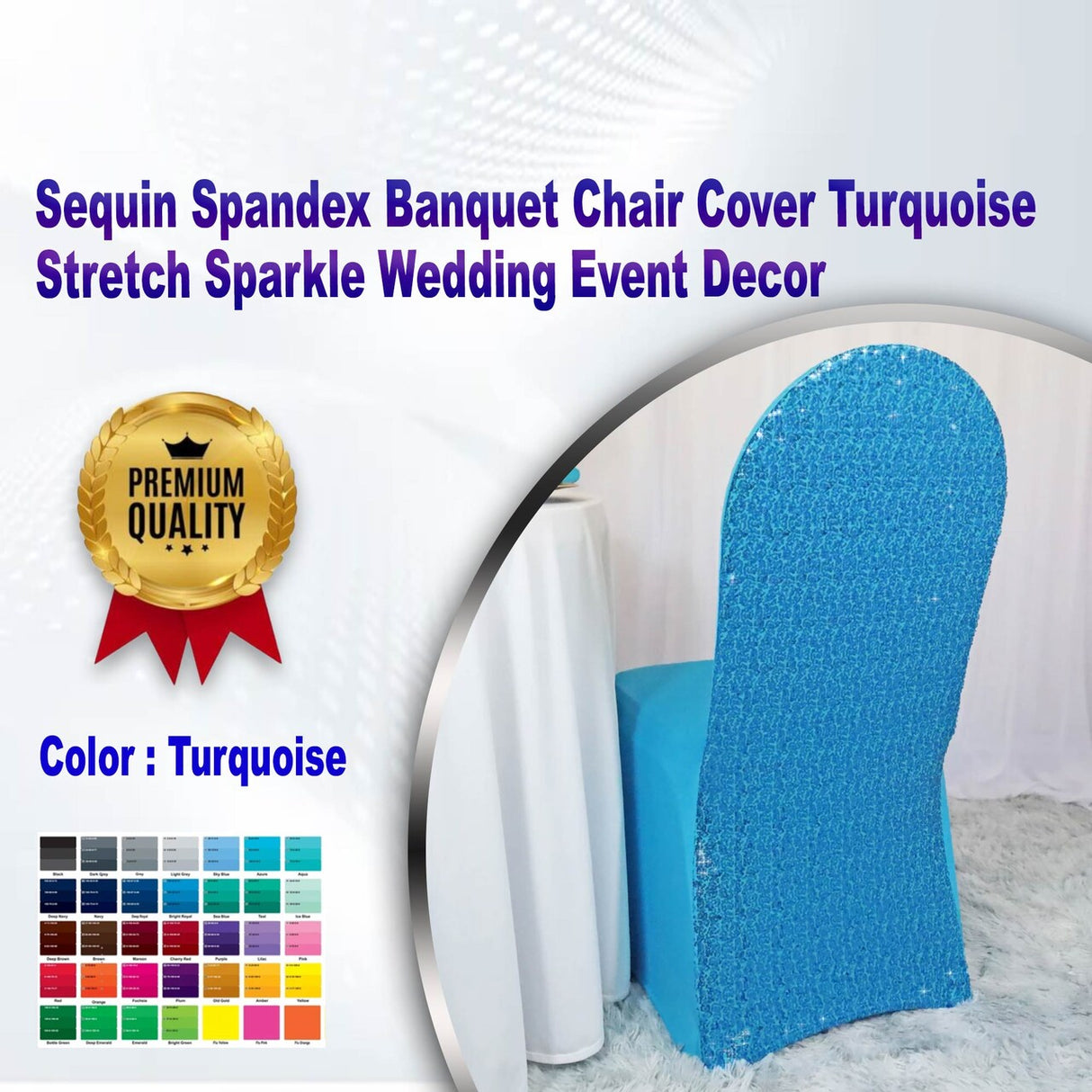 1 Piece Sequin Spandex Banquet Chair Cover Turquoise Stretch Sparkle Wedding Event Decor