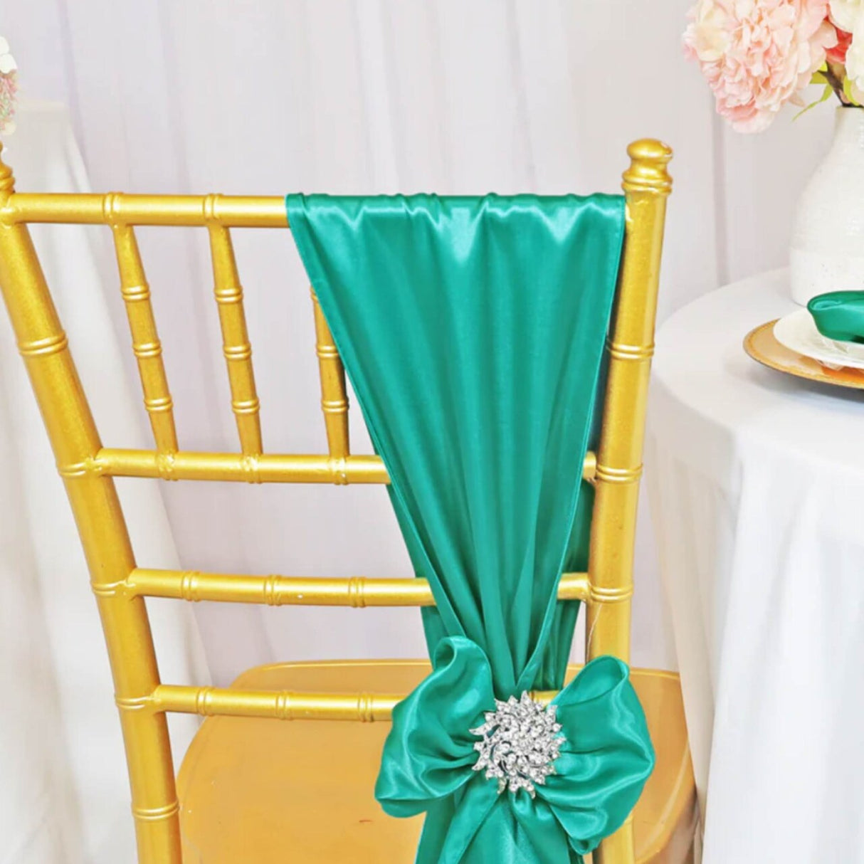 10 Pieces Jade Satin Chair Bands, 8"x108" Elegant Event Wraps